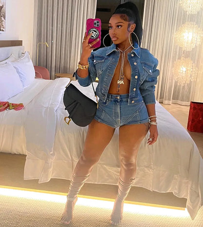 Denim Shorts Two Piece Sets