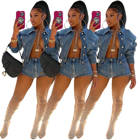 Denim Shorts Two Piece Sets