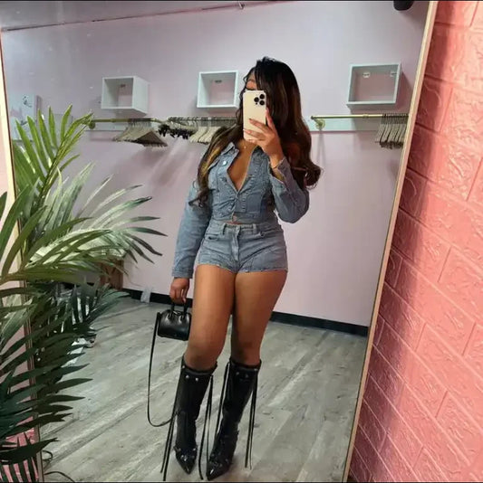 Denim Shorts Two Piece Sets